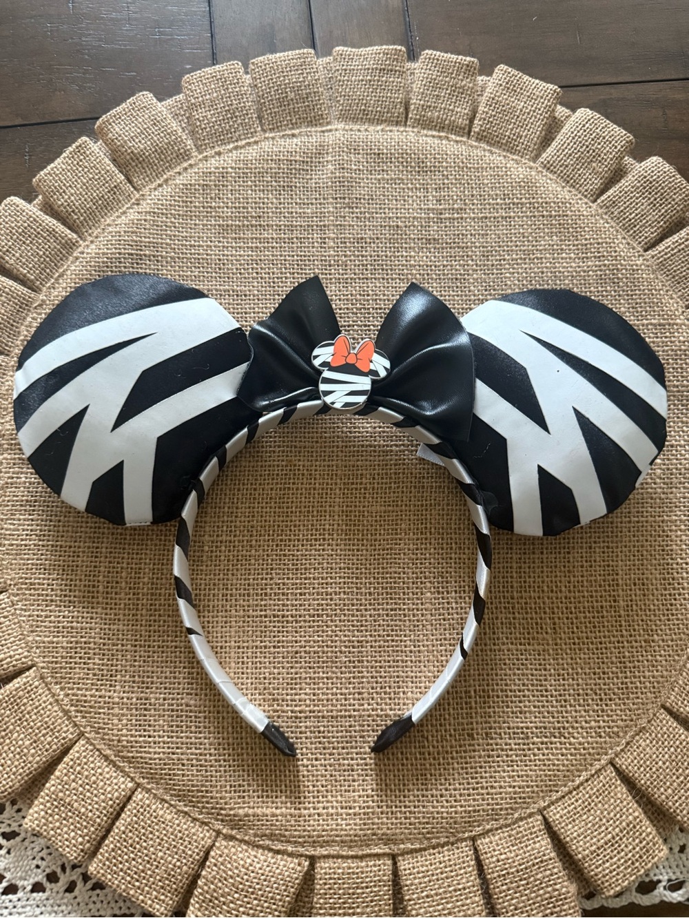 Disney Zebra Stripe Minnie Ears Headband in Black and White